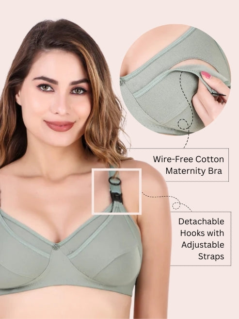 Double-Layered Non Wired Medium Coverage Maternity/Nursing Bra -  Green