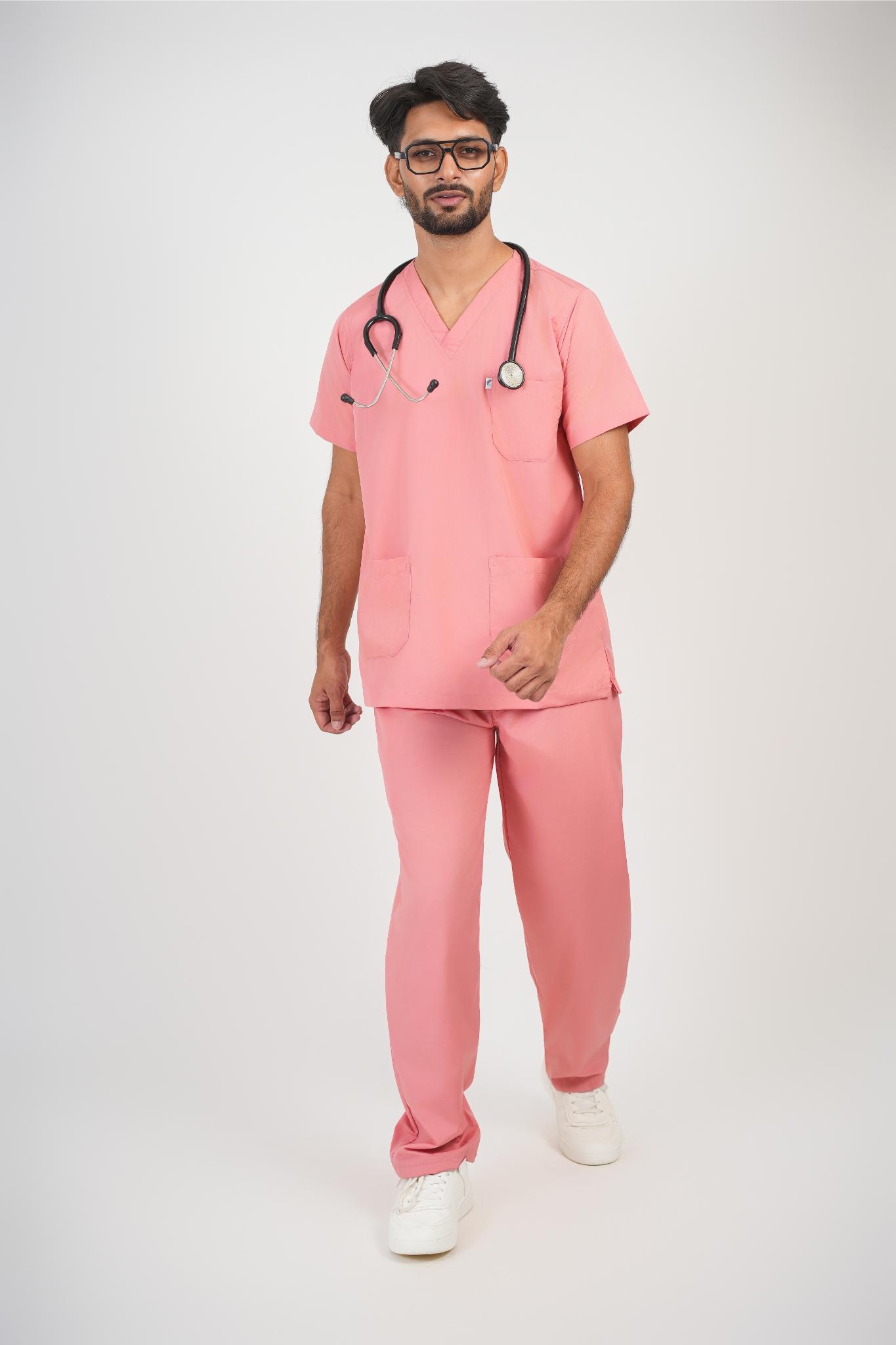 Male Scrub Suit – 5 Pockets | Pink | Comfortable & Durable Medical Uniform for Men