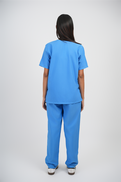 Female Scrub Suit – 5 Pockets | Sky Blue | Comfortable Cotton-Blend Medical Uniform for Women