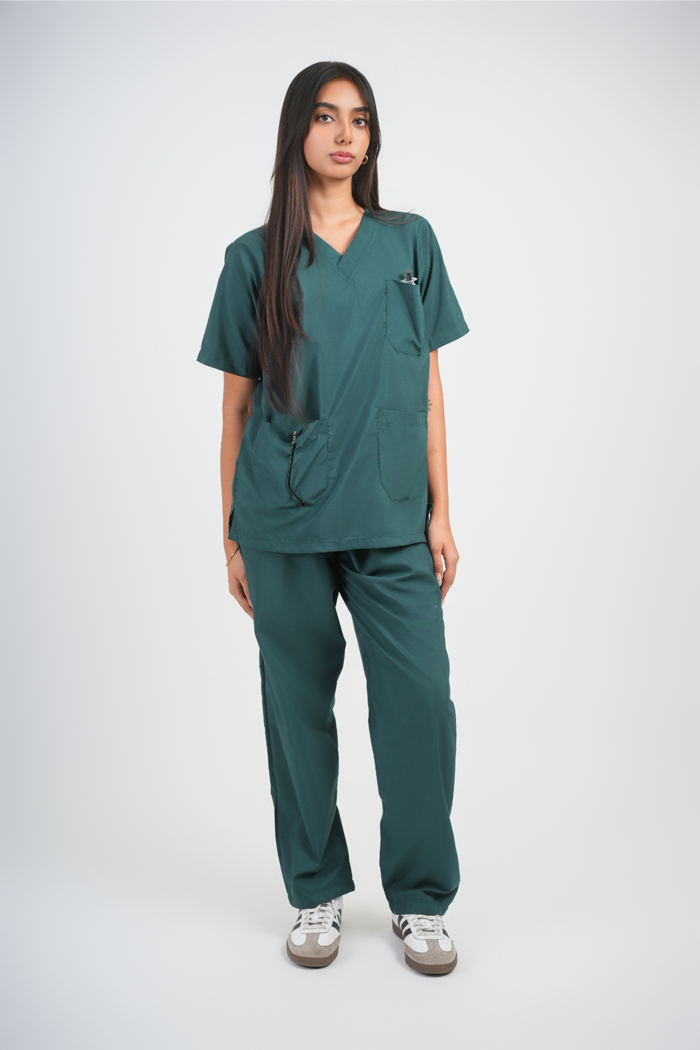 Female Scrub Suit – 5 Pockets | Bottle Green | Comfortable Cotton-Blend Medical Uniform for Women