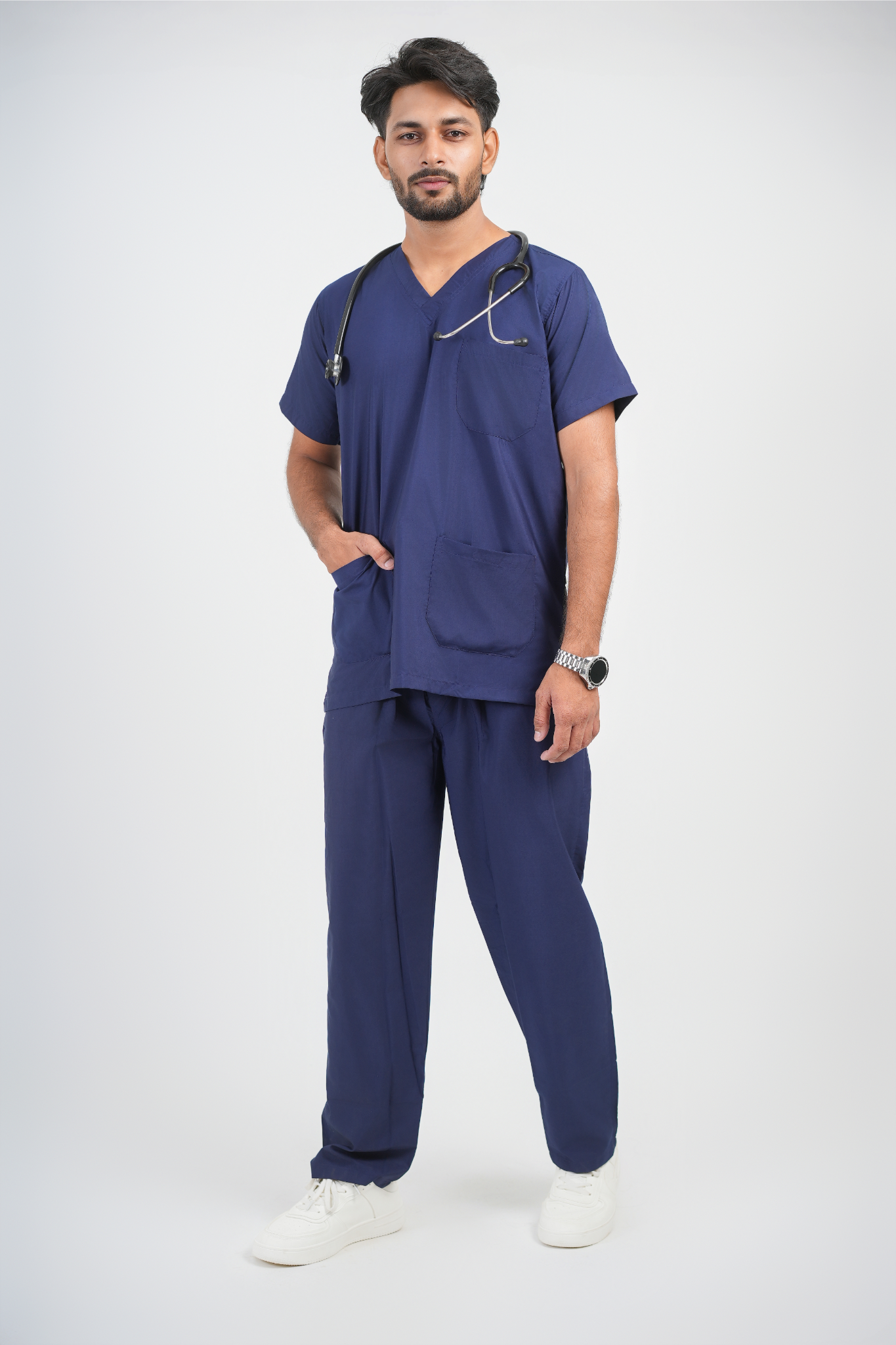 Male Scrub Suit – 5 Pockets | Navy Blue | Cotton-Blend Medical Uniform