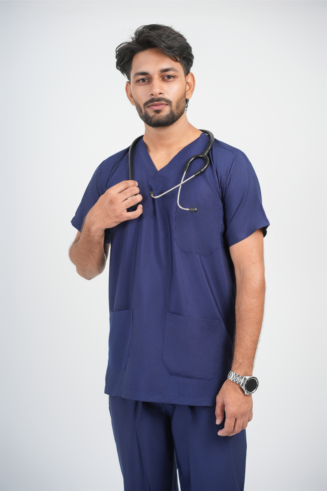 Male Scrub Suit – 5 Pockets | Navy Blue | Cotton-Blend Medical Uniform