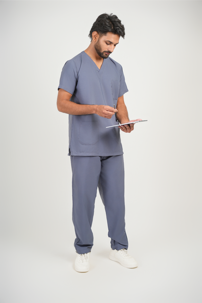 Male Scrub Suit – 5 Pockets | Grey | Premium Cotton-Blend Medical Uniform