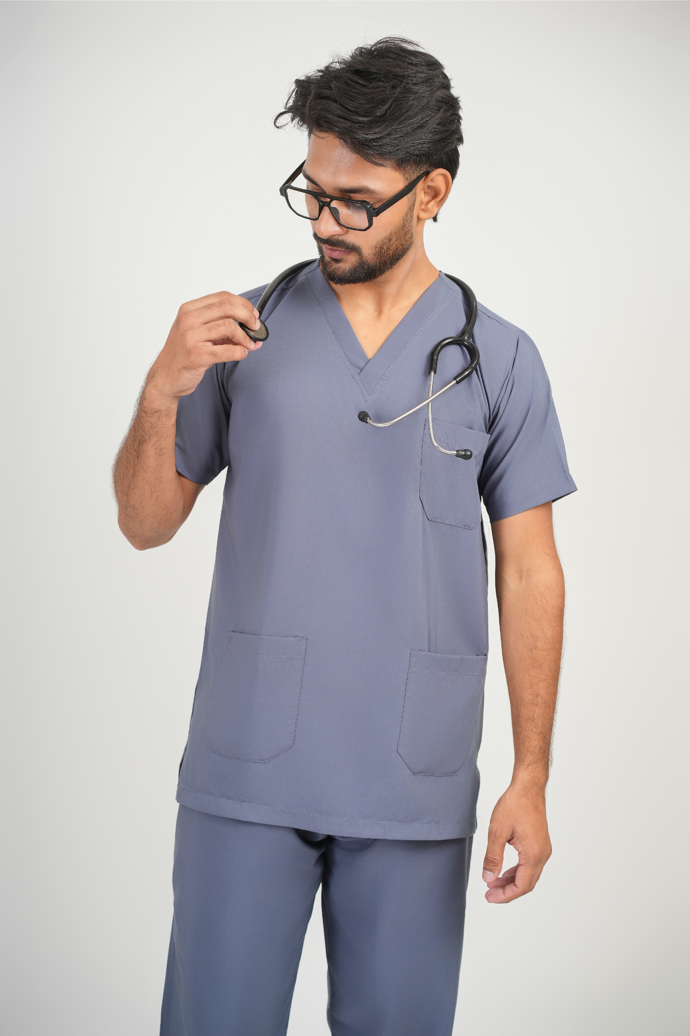 Male Scrub Suit – 5 Pockets | Grey | Premium Cotton-Blend Medical Uniform