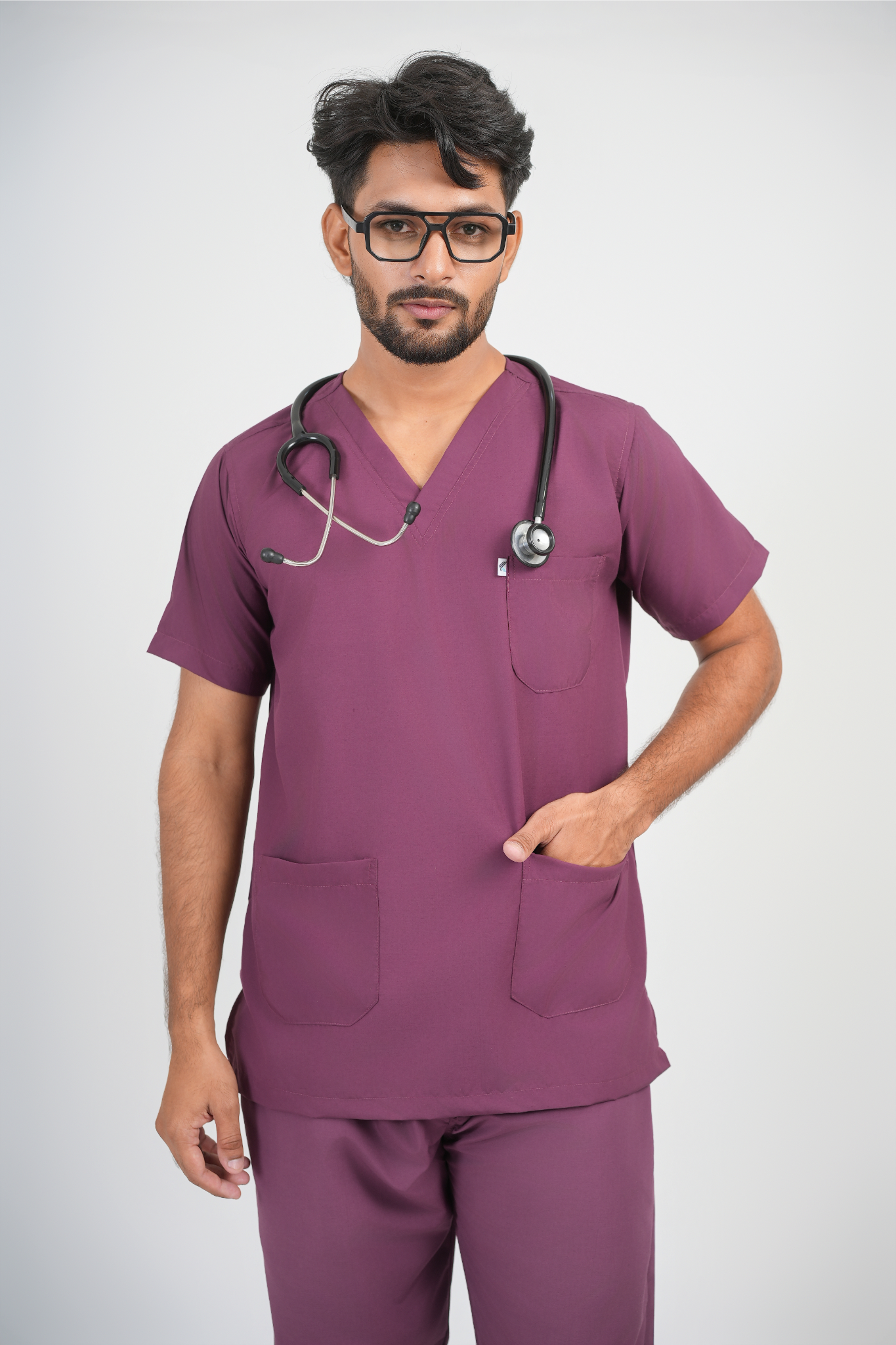 Male Scrub Suit – 5 Pockets | Wine Color | Durable & Comfortable Medical Uniform for Men