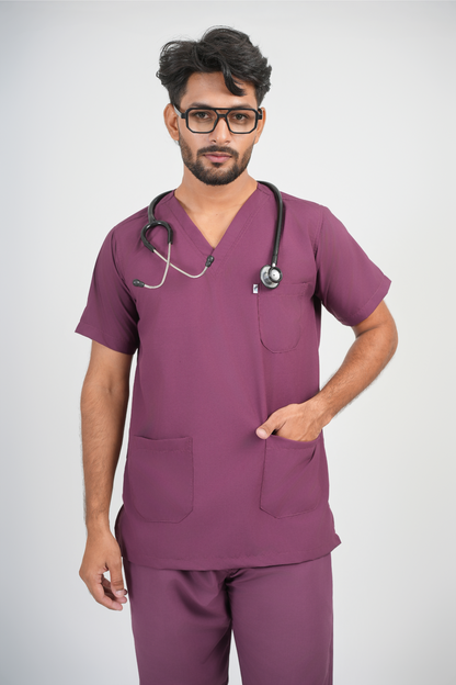 Male Scrub Suit – 5 Pockets | Wine Color | Durable & Comfortable Medical Uniform for Men