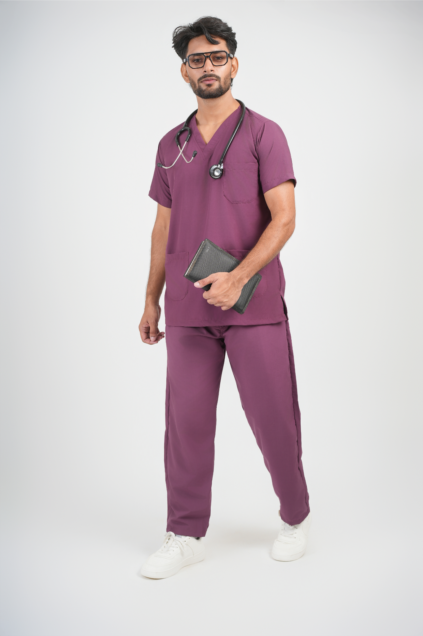 Male Scrub Suit – 5 Pockets | Wine Color | Durable & Comfortable Medical Uniform for Men