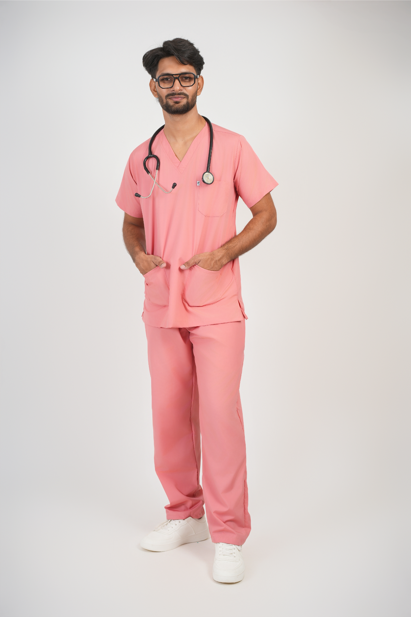 Male Scrub Suit – 5 Pockets | Pink | Comfortable & Durable Medical Uniform for Men