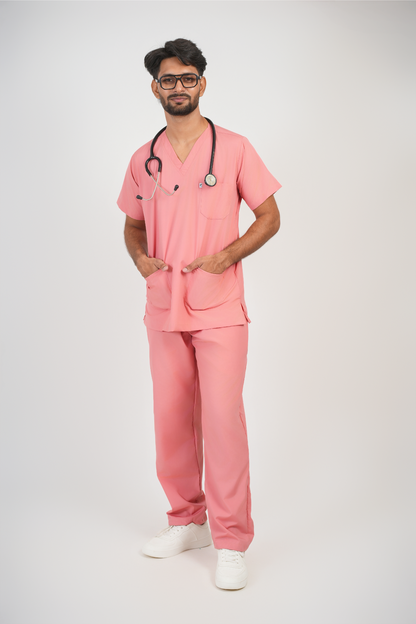 Male Scrub Suit – 5 Pockets | Pink | Comfortable & Durable Medical Uniform for Men