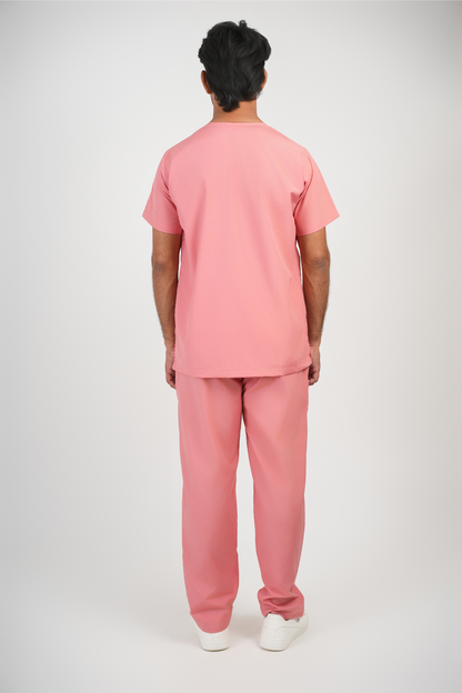 Male Scrub Suit – 5 Pockets | Pink | Comfortable & Durable Medical Uniform for Men