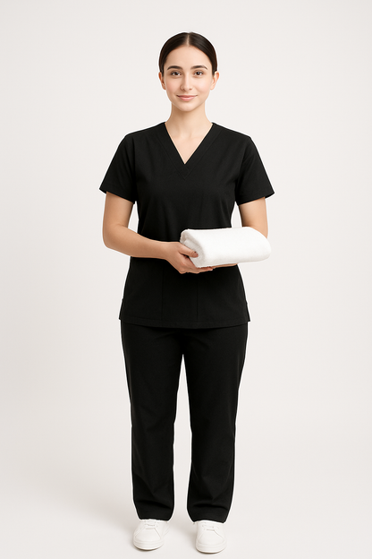 Unisex Spa / Salon Suit - Black - Free Logo & Name Embroidery