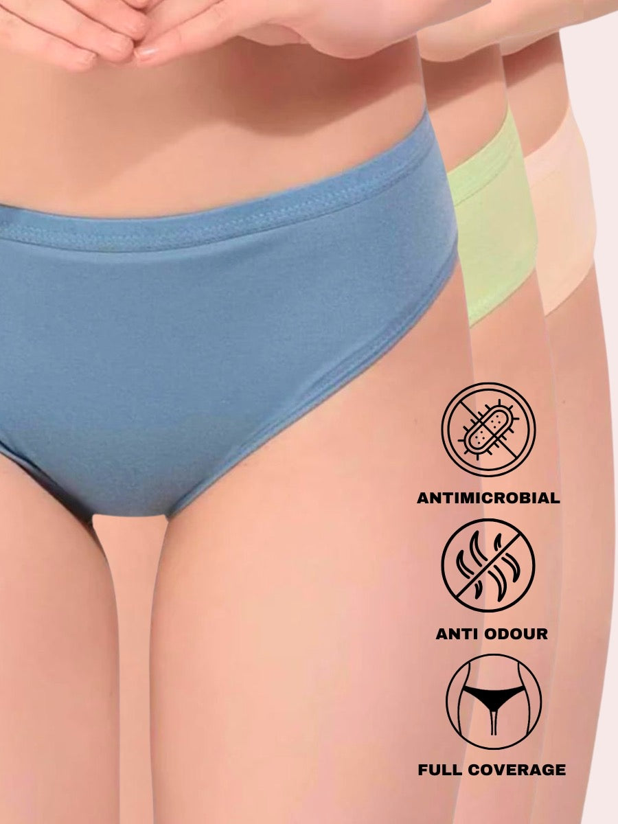Full Coverage Medium Rise Hipster Panty (Pack of 3) - Multicolor