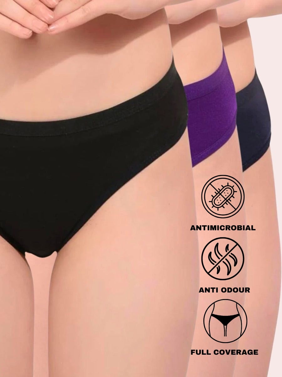 Full Coverage Medium Rise Hipster Panty (Pack of 3) - Multicolor