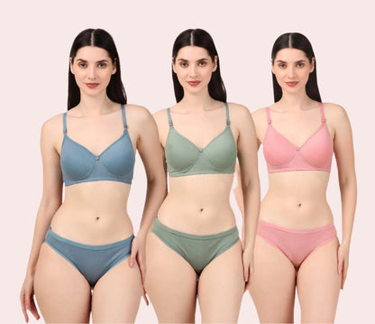 Everyday Comfort Bra & panty set (pack of 3) - Multicolor