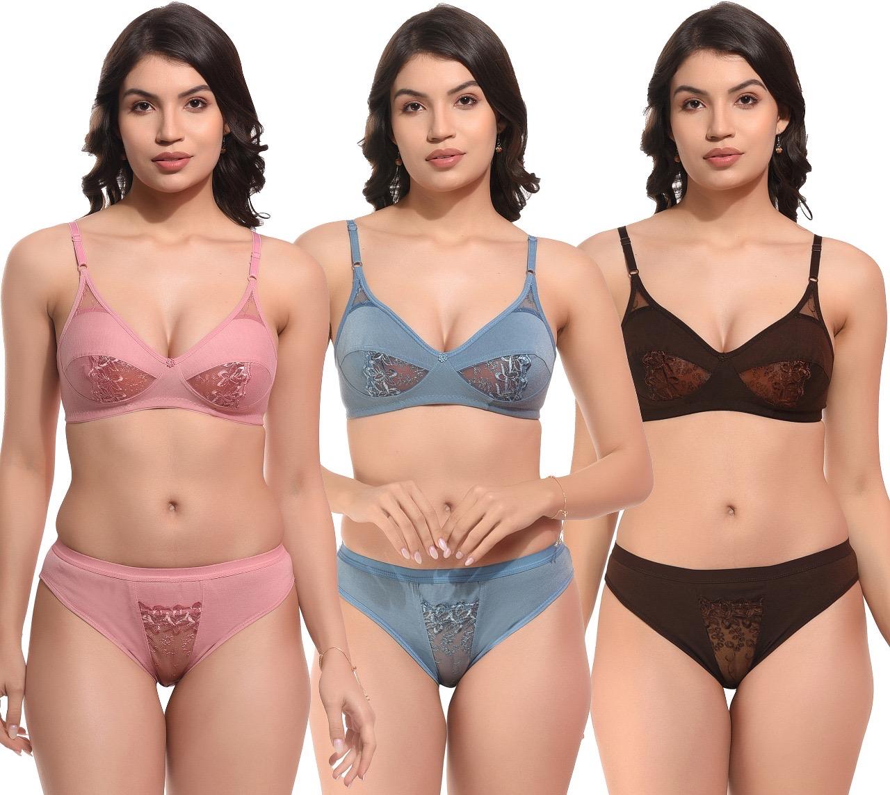 Pack of 3 Beautiful Women's Solid Lingerie Sets