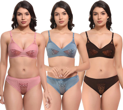 Pack of 3 Beautiful Women's Solid Lingerie Sets