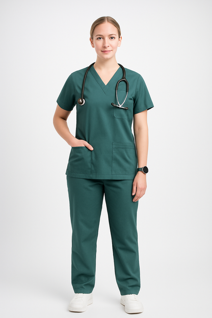 Female Scrub Suit – 5 Pockets | Olive | Comfortable Cotton-Blend Medical Uniform for Female