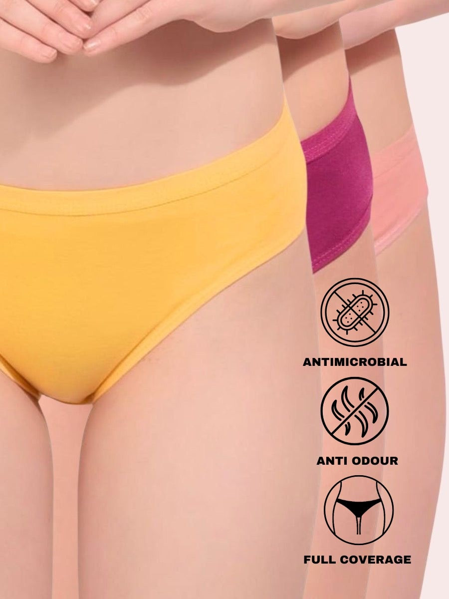 Full Coverage Medium Rise Hipster Panty (Pack of 3) - Multicolor