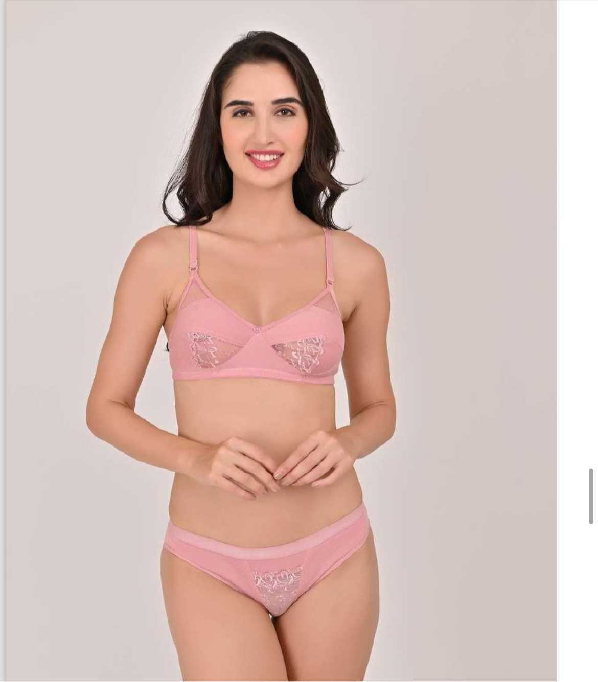 Women's Full Coverage Non-Padded Hosiery and Cotton Blend Hazel Lingerie Set