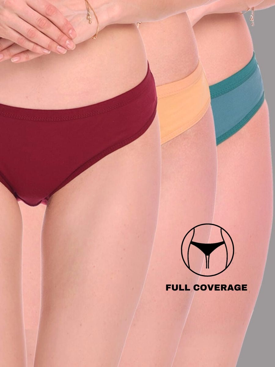 Full Coverage Medium Rise Hipster Panty (Pack of 3) - Multicolor