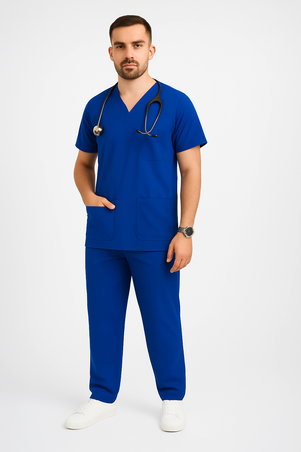 Male Scrub Suit – 5 Pockets | Peackock Blue | Cotton-Blend Medical Uniform