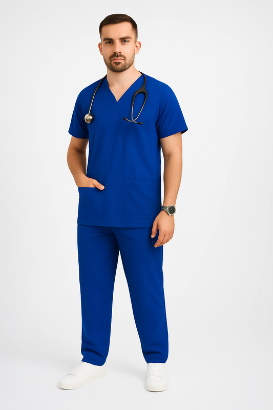 Male Scrub Suit – 5 Pockets | Peackock Blue | Cotton-Blend Medical Uniform