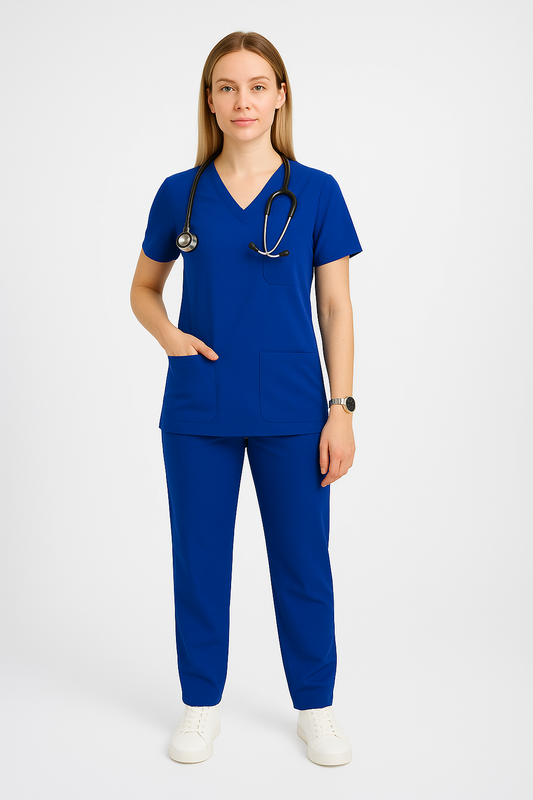 Female Scrub Suit – 5 Pockets | Peackock Blue | Cotton-Blend Medical Uniform