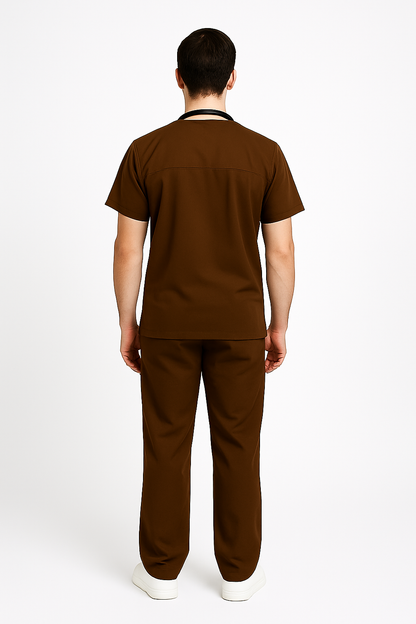 Male Scrub Suit – 5 Pockets | Coffee | Comfortable Cotton-Blend Medical Uniform for Male