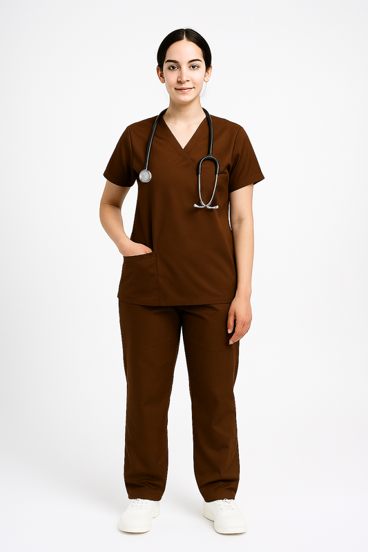 Female Scrub Suit – 5 Pockets | Coffee | Comfortable Cotton-Blend Medical Uniform for Women