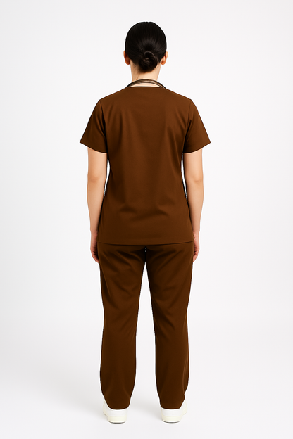 Female Scrub Suit – 5 Pockets | Coffee | Comfortable Cotton-Blend Medical Uniform for Women