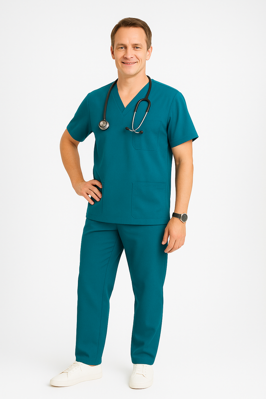 Male Scrub Suit – 5 Pockets | Forest Green | Cotton-Blend Medical Uniform - Zylacia