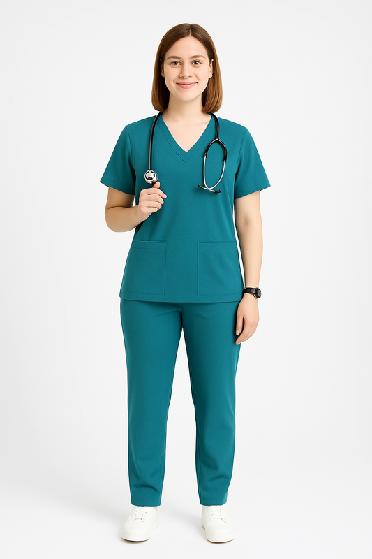 Female Scrub Suit – 5 Pockets | Forest Green | Comfortable Cotton-Blend Medical Uniform for Women - Zylacia