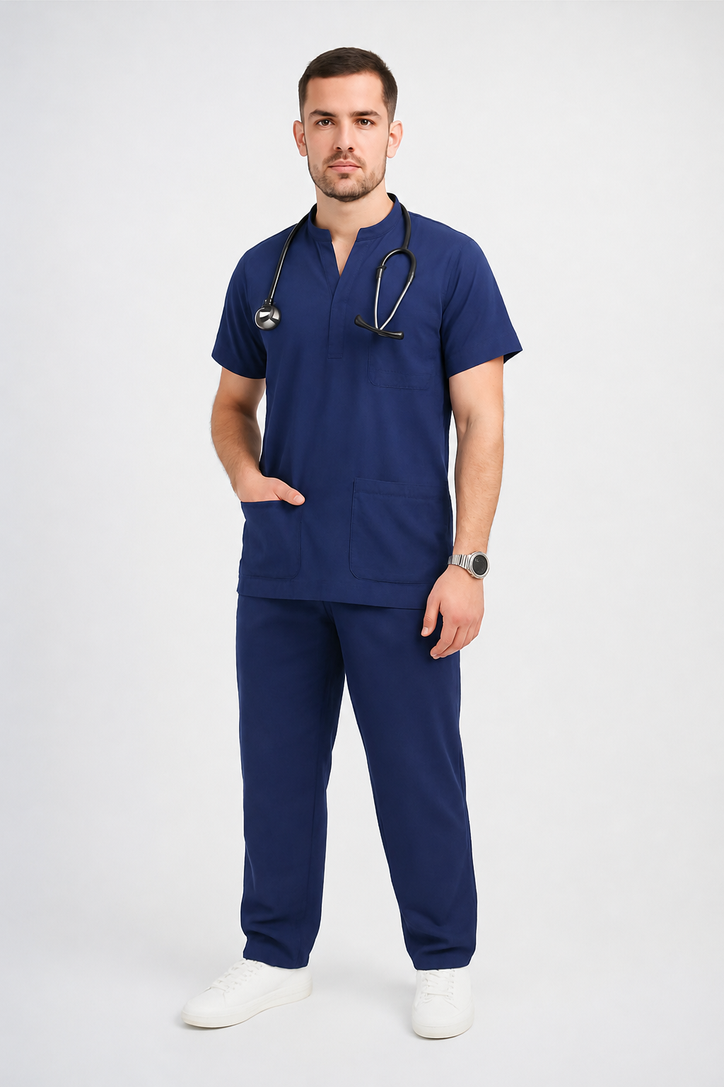 Collared Scrub Suit – 5 Pockets Navy Blue