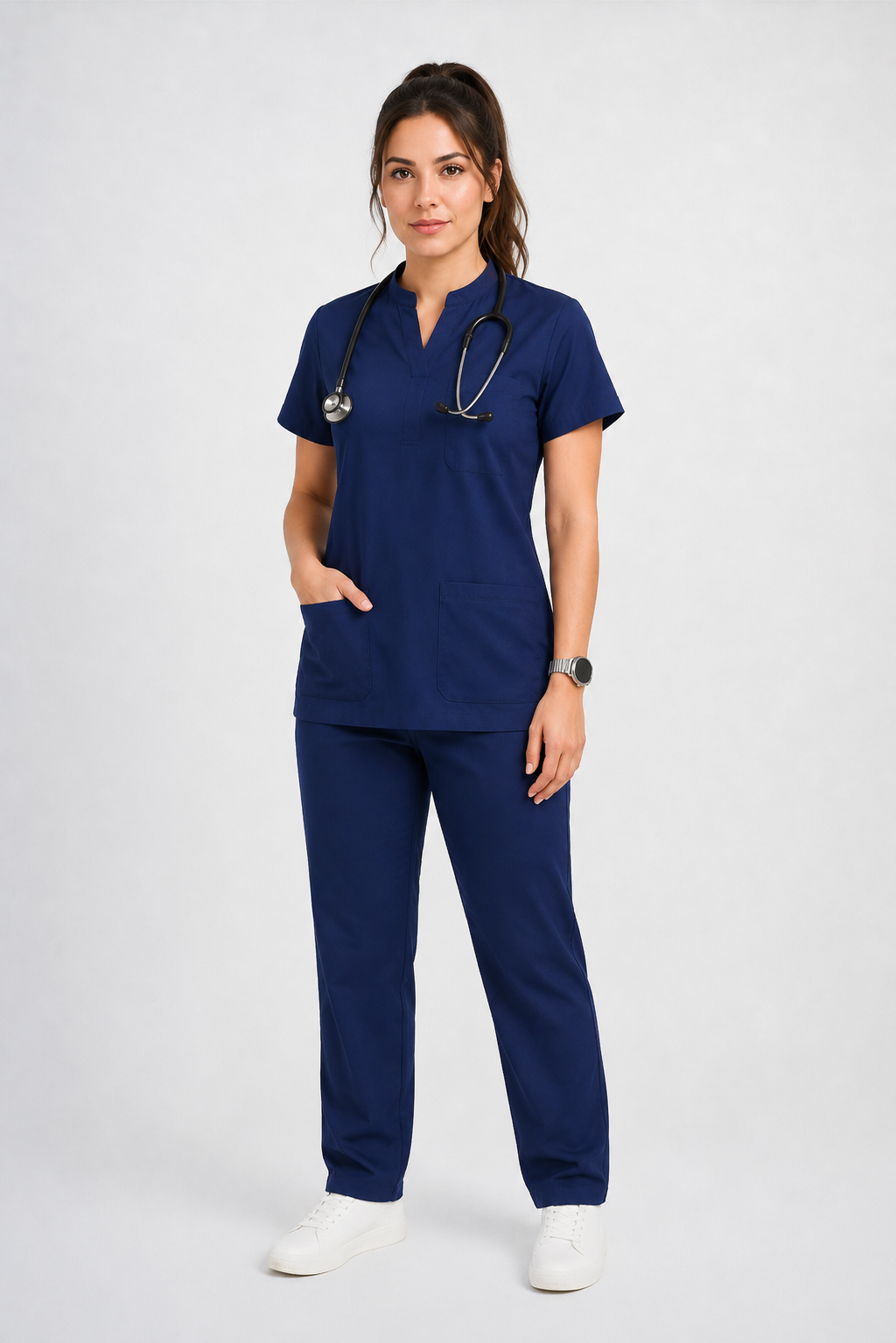 Collared Scrub Suit – 5 Pockets Navy Blue Female