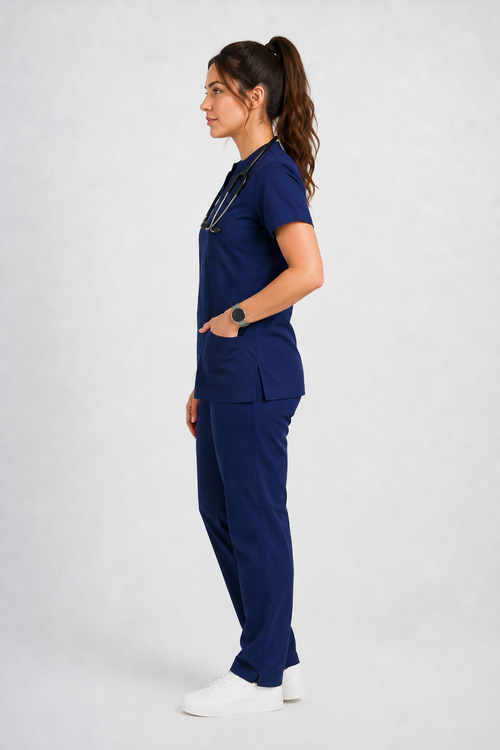 Collared Scrub Suit – 5 Pockets Navy Blue Female
