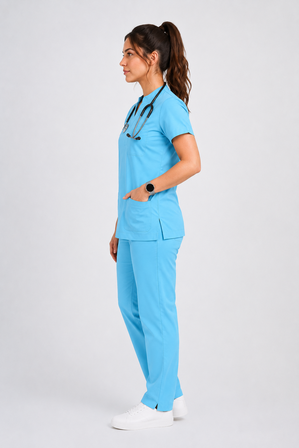 Collared Scrub Suit – 5 Pockets Sky Blue Female