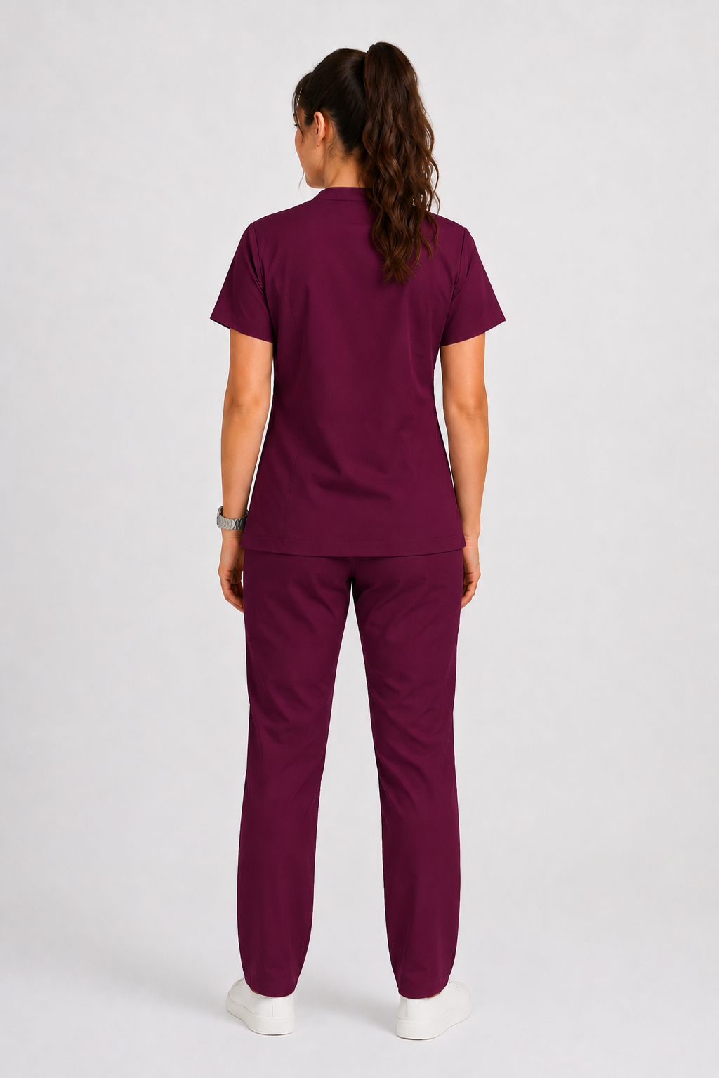 Collared Scrub Suit – 5 Pockets Wine Female