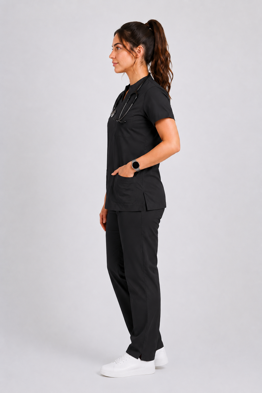 Collared Scrub Suit – 5 Pockets Black Female