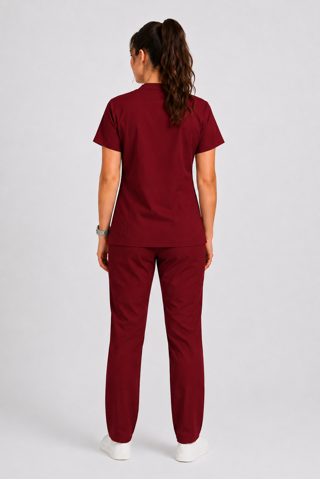 Collared Scrub Suit – 5 Pockets Maroon Female