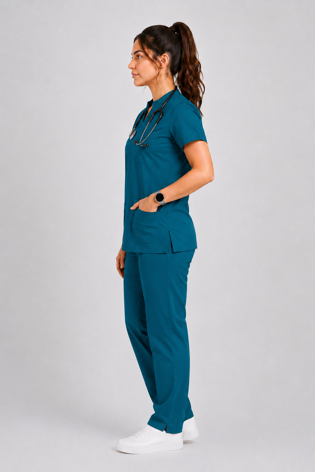 Collared Scrub Suit – 5 Pockets Forest Green Female