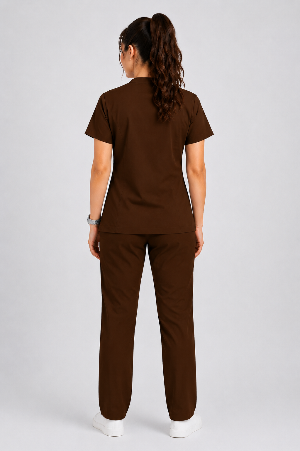 Collared Scrub Suit – 5 Pockets Coffee Female