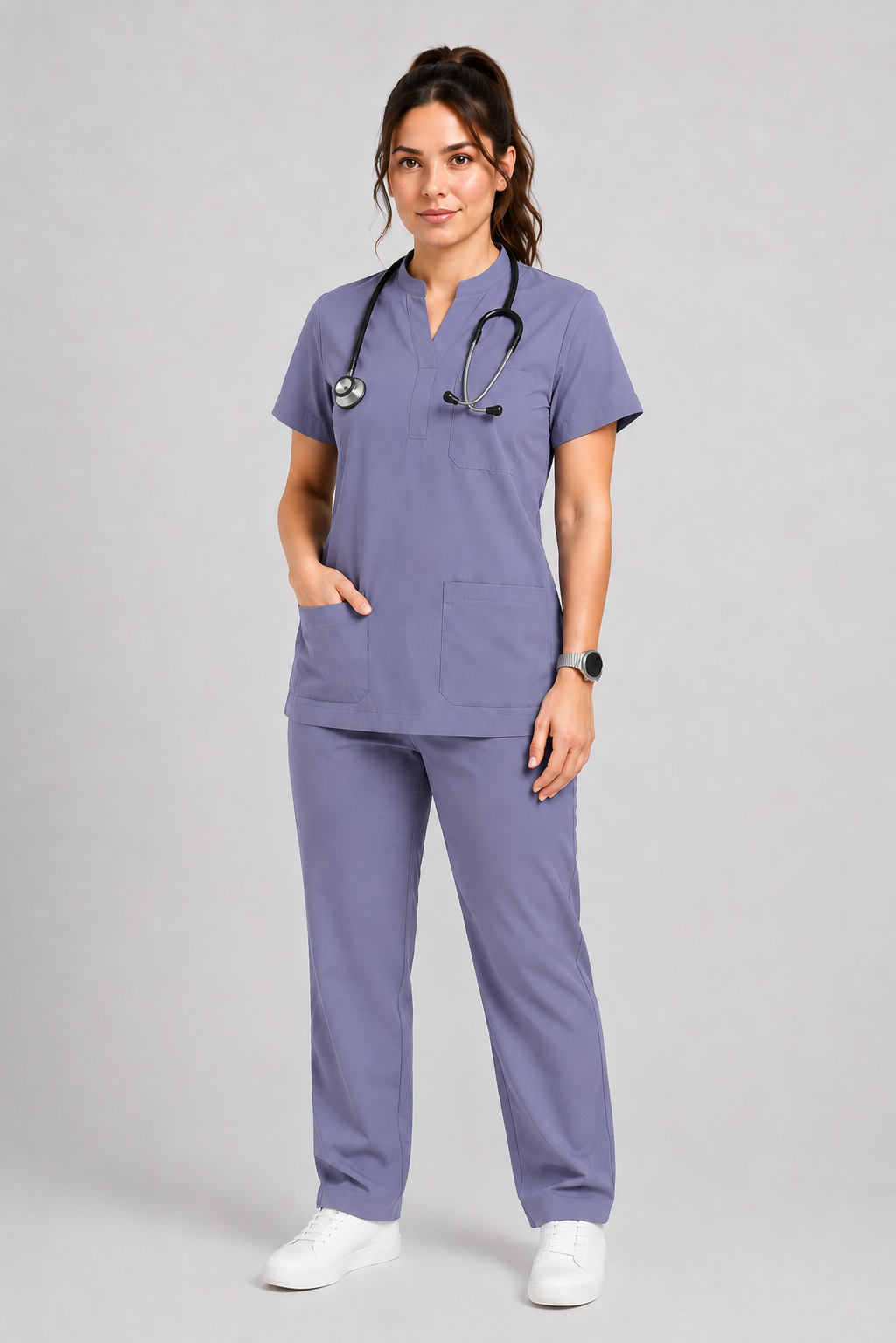 Collared Scrub Suit – 5 Pockets Grey Female