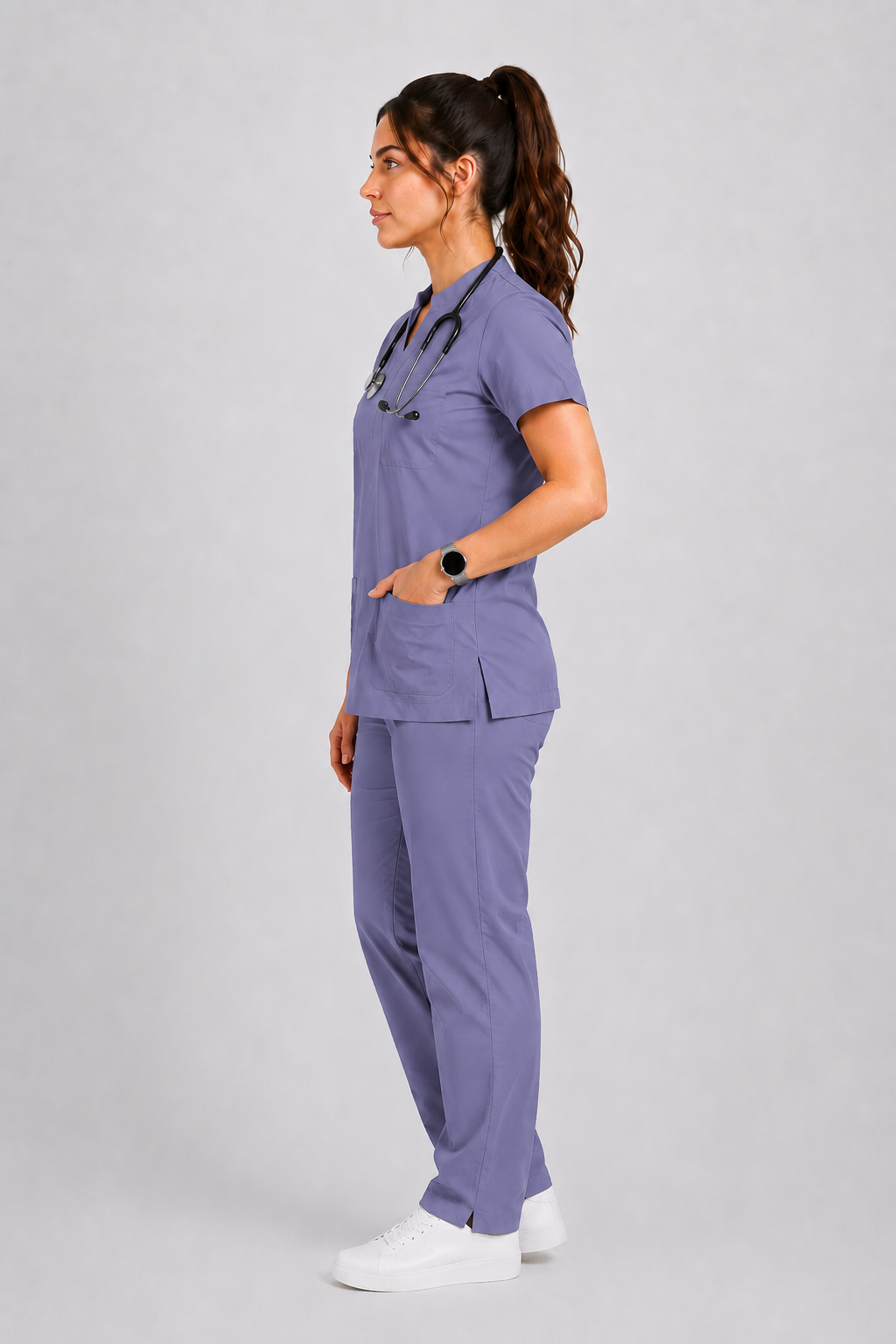 Collared Scrub Suit – 5 Pockets Grey Female