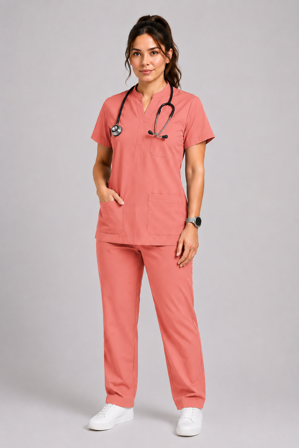 Collared Scrub Suit – 5 Pockets Pink Female