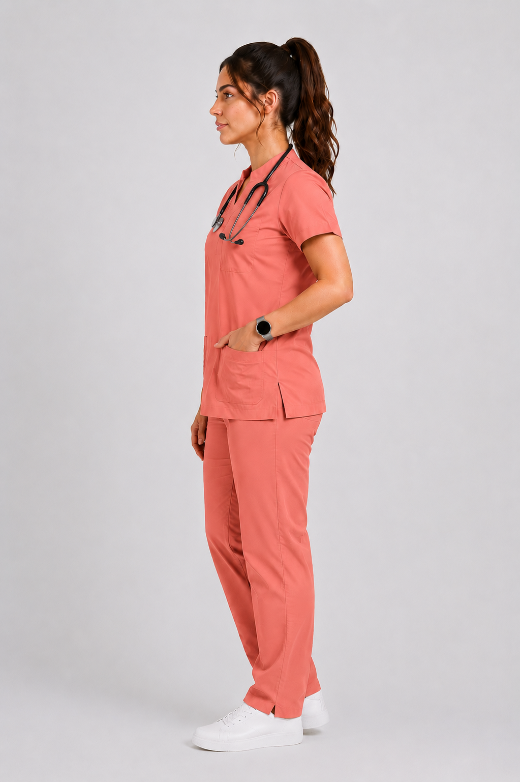 Collared Scrub Suit – 5 Pockets Pink Female