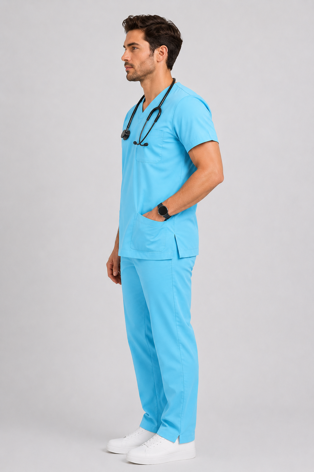 Collared Scrub Suit – 5 Pockets Sky Blue Male