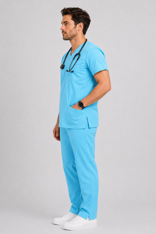 Collared Scrub Suit – 5 Pockets Sky Blue Male
