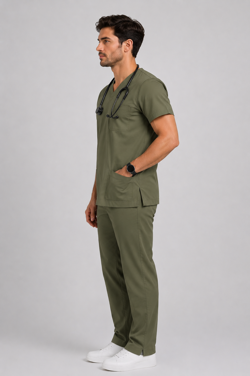 Collared Scrub Suit – 5 Pockets Olive Male