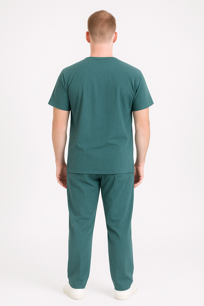 Male Scrub Suit – 5 Pockets | Bottle Green | Comfortable Cotton-Blend Medical Uniform for Male