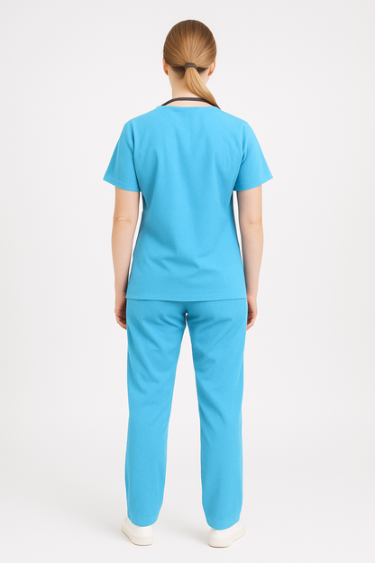 Female Scrub Suit – 5 Pockets | Sky Blue | Comfortable Cotton-Blend Medical Uniform for Women - Zylacia